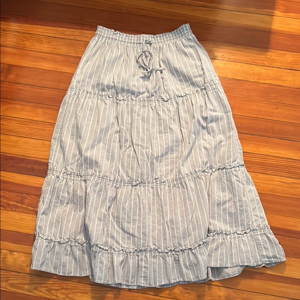 Madewell Blue and White Smocked Maxi Skirt